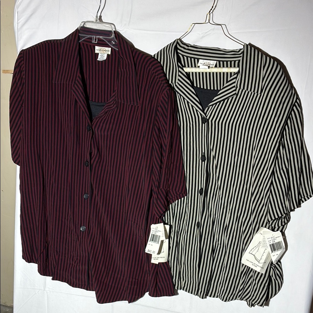Striped Button-Up Shirts in Burgundy and Black
